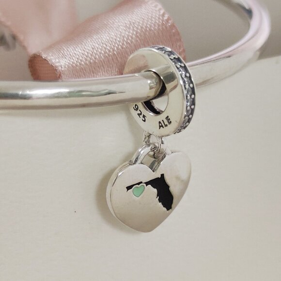 Pandora Florida Map Exclusive Heart Bead Charm S925 Silver Pendant with box - Picture 6 of 10